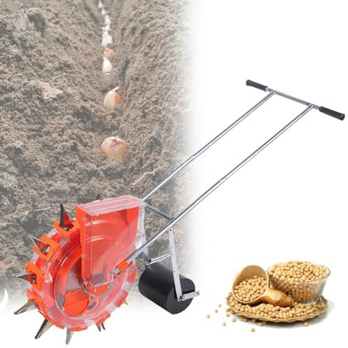Spandiconcime da giardino, spandiconcime manuale per seminatrici con 8 piastre per semi, profondità di inclinazione regolabile, spandiconcime portatile per prato e giardino per piante di mais, fagi