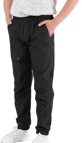 CALBOUNT Pantaloni da trekking per bambini, impermeabili, per attività all'aria aperta, elasticizzati, a vita, Nero , 140