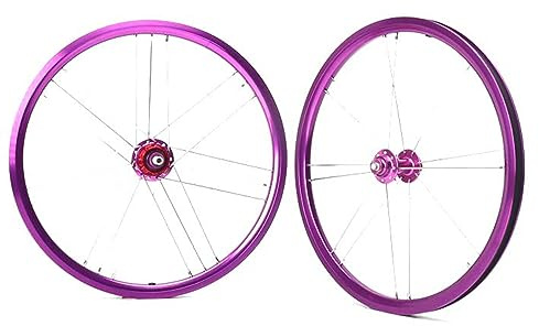 16 Zoll Klapprad/BMX-Laufradsatz 349 V Bremse Abgedichtetes Lager Unterstützt 7-Gang-Kassette Schnellspanner Vorne 74mm Hinten 112mm Vorder-/Hinterrad 16/21(Purple_16 Inch)