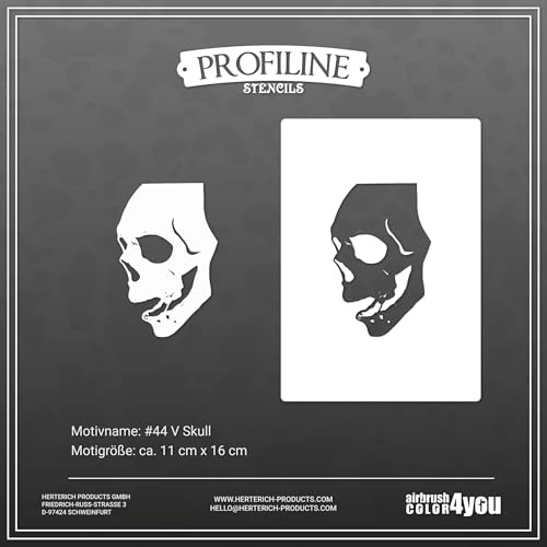 Herterich Products Airbrush Schablone für Totenkopf | Totenkopf Stencil | Lasergeschnittene Präzision | Wiederverwendbar und Lösemittelresistent | 26,5x17cm