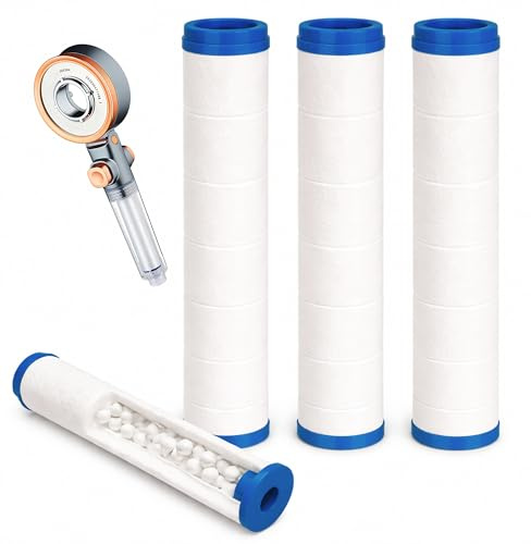 BIORYC® Pommeau de douche anti calcaire filtrant haute pression avec 2 filtres | Pomme de douche économie d’eau avec filtre douche anti calcaire | Douchette salle de bain (3 Filtres)