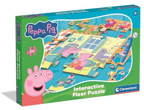 Clementoni Quiz-Bodenpuzzle - Peppa Pig - Interaktives Puzzle mit Stift, Lernspiel für Kinder ab 3 Jahren, 24 Teile, 62 x 42 cm, 16688