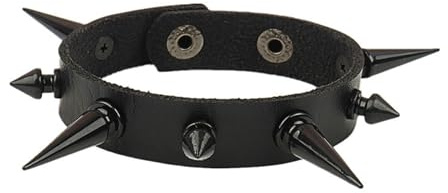 Bracelet Punk en Cuir avec Rivets irréguliers et Clous Pointus pour Homme et Femme - Noir