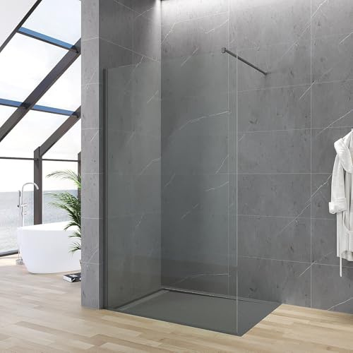 Duschwand Walk in Dusche Glas Duschtrennwand 8 mm NANO Sicherheitsglas Duschabtrennung Duschkabine Trennwand mit pistolengrauem Wandprofil & 100 cm Stabilisator Badezimmer Glaswand 120 x 200 cm