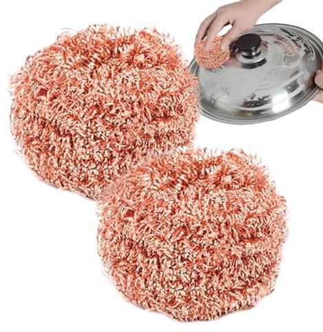 Dfstvup Éponge Récureuse en Cuivre pour Casseroles | Brosse à Récurer en Cuivre pour Cuisine Non-Rayante - Accessoires de Dégraissage Cuisine, Tampons à Récurer Non-Abrasifs pour de Cuisson, Hotte et