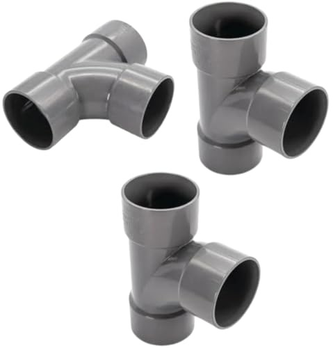 PVC Solvent Waste Pipe T-Junction Fittings, 50mm, Grey, 3-Pack