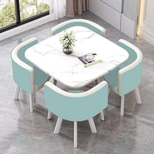 YKWLKJ Kleiner Couchtisch Esstisch mit 6 Stühlen, Quadratischer Empfangs-und Küchentisch Konferenztisch mit Metallhalterung(DF-36)