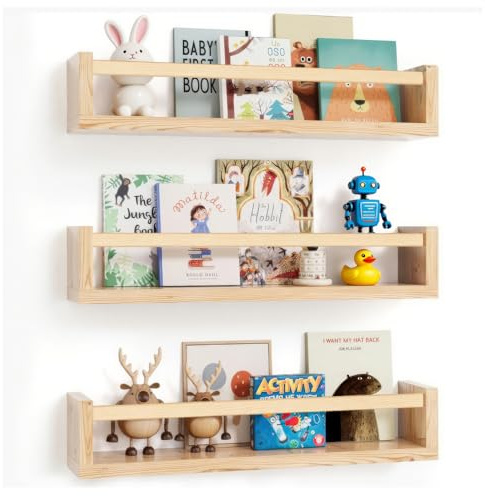 ZONJIE Lot de 3 étagères murales flottantes en bois massif pour chambre d'enfant, décoration de salle de jeux - 41,9 cm