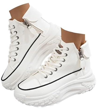 Xbemkste fritidsskor, dam, höga toppar, platåskor med dragkedja, snygga snörskor, bekväma promenadskor, sneakers, damskor med platå