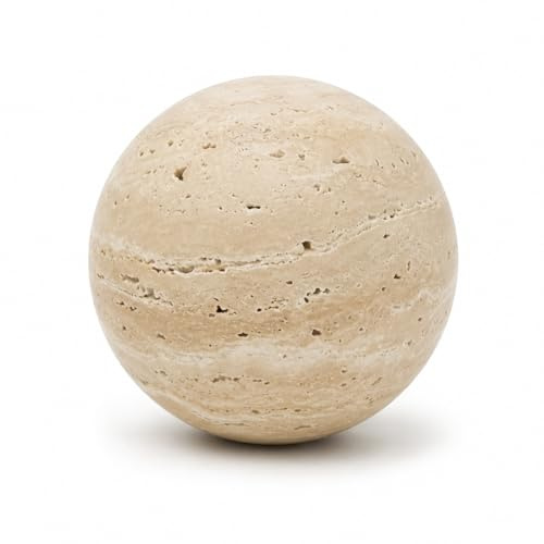 Artisanal Abode Esfera de mármol travertino amarillo, decoración de bola de piedra natural pulida a mano, acento de sala de estar (8 cm de diámetro)