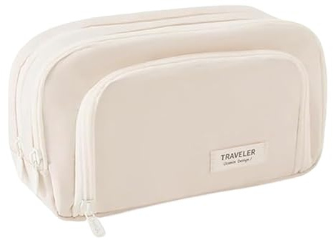 Schreibwaren-Bleistift-Karie, 1 Stück, große Kapazität, für die Organisation, Reise-Make-up-Tasche mit Reißverschluss, für Schüler, Lehrer, Tasche, Cream Colored, Se référer au descriptif, Siehe