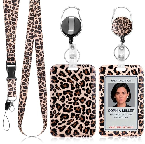 BRITIVIVE Ausweishülle mit Band Leopard Print Kunststoff Kartenhalter KartenhüLle mit Band Ausweishalter Ausziehbar für Büroangestellte Krankenschwester Lehrer Student Doktor