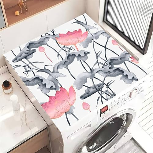 Highdi Housse de Protection pour Machine à Laver Top, Motif de Lotus Coussin de Machine à Laver Antidérapant, Tapis de Protection pour Dessus Sèche-Linge Séchage Rapide (Gris,30x40cm)