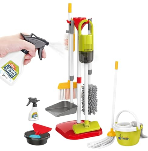 Kids Cleaning Set - PP Children's Simulation Cleaning Tool Trolley | Çleaning Toys With Real Working Vacuum For Preschoolers Young Helpers Indoor Family Bonding Chore Time Playroom