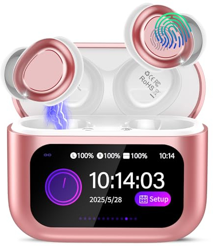 ZYHKON Bluetooth Kopfhörer, Bluetooth 5.4 Schlafkopfhörer In Ear mit Touchscreen, 48H Spielzeit Mini Kopfhörer mit HiFi Sound/5 EQ-Modi/ENC Noise Cancelling, Wireless Ohrhörer Rosarot