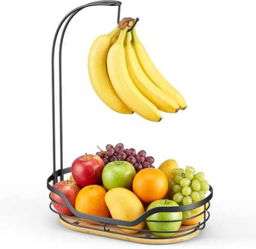 OETAMS Obst Etagere mit Bananenhalter, Moderne Obstschale Metall Schwarz | Obstkorb Küche Organizer Stehend Obstschalen für Snack Gemüse Kekse Desserts, Buffet Party Zubehör