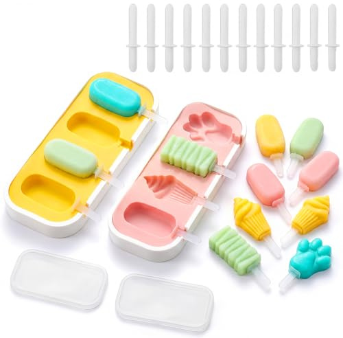 2 Stampi per Ghiaccioli con Stecco Stampi, Rilascio Facile Con Bastoncini Stampo per Gelato a Forma Di Frutta Carino, Formine per Ghiaccioli Silicone, Interazione Genitore Figlio