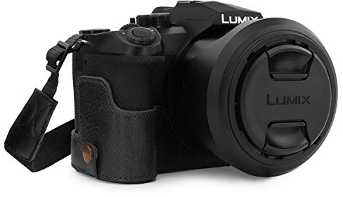 MegaGear MG1681 Ever Ready Kameratasche aus echtem Leder, kompatibel mit Leica V-Lux 5, Panasonic Lumix DC-FZ1000 II, Schwarz