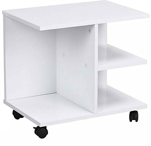 BAKAJI Tavolino da Caffe Salotto Multifunzione Tavolo Divano Porta TV Riviste Comodino con Ruote in Legno Melaminico (Bianco)