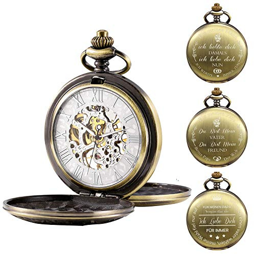 TREEWETO Orologio da taschino da uomo personalizzato incisione orologio da tasca con catena classica vintage regali meccanici regalo per matrimonio testimoni sposo migliore uomo, 2. Bronzo, nan