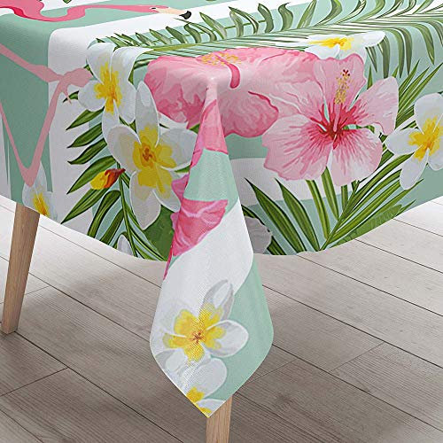 Tischdecke Abwaschbar, DOTBUY Wasserabweisende Tischdecke Rechteckig Abwischbare Wachstuch für Desktop Dekorative Tuch Hotel Bankett Party Garten (Blumen Flamingo,100x140cm)