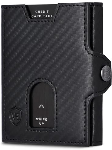 VON HEESEN Slim Wallet mit RFID Schutz - Geldbörse Herren klein - Mini Geldbeutel Damen Portmonee - Kartenetui Echtleder Karten Portemonnaie - Kreditkartenetui Carbon-Schwarz