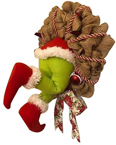 Weihnachtsgirlande, Türkranz Herbst,Weihnachtsdieb Stahl Weihnachts-Sackleinen-Kranz, Adventskranz,Wie der Grinch Weihnachts-Sackleinen-Kranz Stahl, für Wohnzimmer Wandfenster,1STK (S , 30cm*40cm )