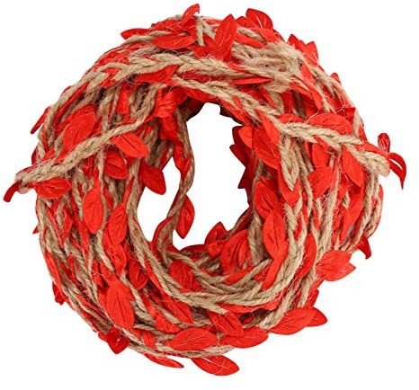 HERCHR Vite Artificiale, Corda di Canapa Naturale, Congedo di Fogliame Finto, Vite di spago di Tela da imballaggio, Ghirlanda di Rattan Rustico, per Decorazioni da Giardino -10 m / 32,8 Piedi(Rosso)