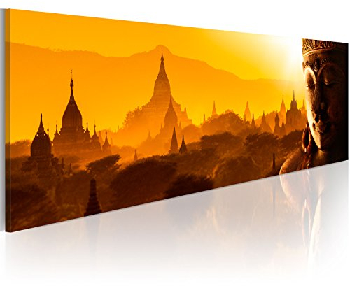 murando - Wandbilder XXL Buddha 90x30 cm 1 tlg - Wand Deko Vlies Leinwand Bilder Groß Wanddeko Wohnzimmer Schlafzimmer Kunstdrucke Panoramabild - Statue Feng Shui Tempel Landschaft