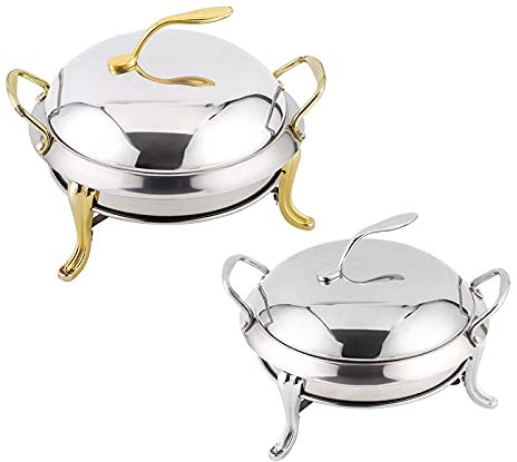 Chafing Dish 2Er-Set, Edelstahl Runden Büfett Chafer Für Gastronomie Party Hochzeit Abendessen Portion Buffetwärmer Volle Größe Mit Pfannen Und Kraftstoffhalter (3L),C