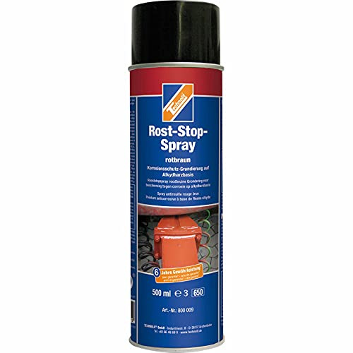 TECHNOLIT Rost-Stop-Spray 500ml | Korrosionsschutz Grundierung Rotbraun | Haftstarke Kunstharz-Grundierung | Schutz für Metall, Holz & Stein | Schnelltrocknend | Schweißpunktfarbe geeignet
