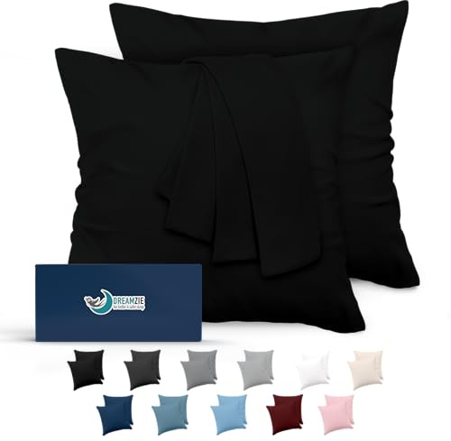 Dreamzie Kissenbezug 80x80 Schwarz 2er Set Mikrofaser Oeko-TEX Zertifiziert Kopfkissenbezug 80x80 Weich
