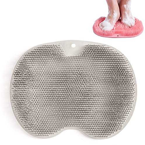 Fußwaschmatte Dusche | Silikon Fußbad Massage Matte Fussbad Fussmassage | Foot Massager für Füsse | Fuß Hornhaut Entfernen | Fußkreislauf & Entlastet müde Füße | mit Rutschfesten Saugnäpfen (Grau)