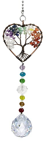 Atrapasueños colgantes para ventanas con bola de cristal, atrapasueños colgantes del árbol de la vida para jardín, adorno de arco iris