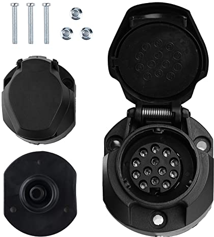 Kundorf Spina per rimorchio, presa a 13 poli con spegnimento fendinebbia, adattatore con attacco a vite, collegamento per roulotte e camper (presa a 13 pin) nero