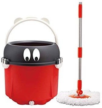 Fregona - Fregona giratoria y Cubo con Cabezales de fregona de Microfibra 360 Trapeador rodante y cubeta para Limpieza Juego de fregona y cubeta, Rojo