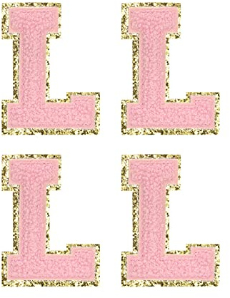 sourcing map 4 Stück Chenille Aufbügeln Buchstabe Aufnäher Alphabet L 3.1 Höhe Rosa