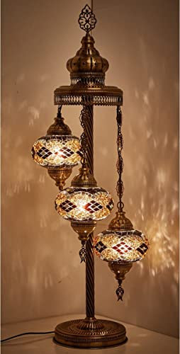 Lampada da tavolo Turkish 3 sfere in vetro orientale floor lamp marrone mosaico