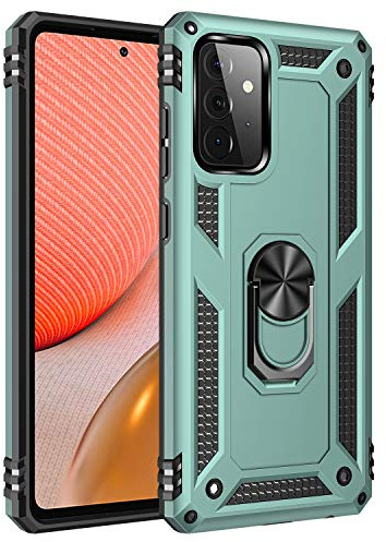 yanzi Compatible with SamSung Galaxy A72 Phone Case(2021)+3D Tempered Glass[Military-Shockproof]-[Kickstand] Bumper TPU Silicone Protection Smartphone Cover for Galaxy A72-Green