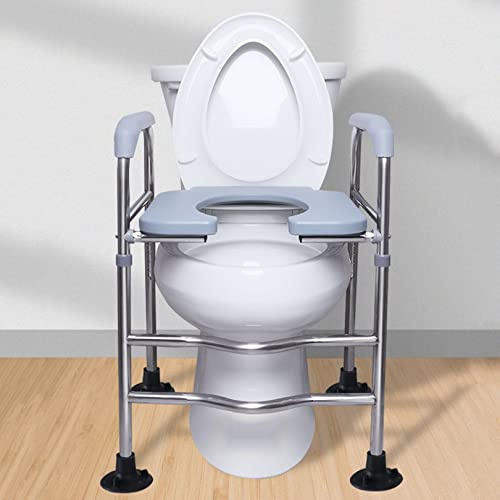 Siège de toilette surélevé, rehausseur de siège de toilette surélevé avec poignées, pieds réglables en hauteur pour toilettes, cadre de sécurité robuste de 136 kg