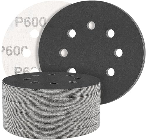 STEBRUAM 50Stück Schleifpapier 125mm Klett 600 körnung Eexzenterschleifer | Profi Trocken Nass 125 Schleifscheiben p600 Set für 8 Loch Rund Exzenter Schleifer, Schleifpad für Holz Metall und Auto