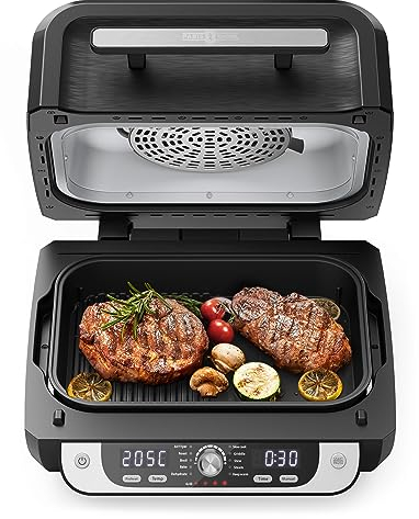 Paris Rhône Smokeless Indoor Grill & Air Fryer Combo, 12-in-1, Grill, Griddle, Air Fry, Broil, Bake, Crisp, Roast, Dehydrate, and more, Dual Heating Elements, Smart Thermostat, Easy Knob Control