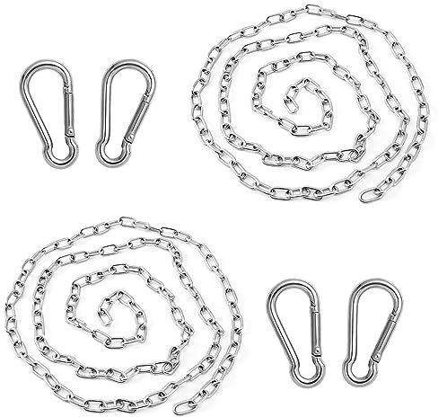 Dafencar Chaine, 2pcs Chaine Acier, 1m x 3mm Chainette avec Mousqueton M4, Chaine Acier pour Balançoires, Chaises Suspendues, Sacs de Sable, Pots de Fleurs, Animaux de Compagnie, Bricolage