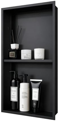 MERRANOX Shower Niche 12x24 Recessed Wall Niche Insert, No Tile Needed, 304 Stainless Steel Waterproof Double Shelf with Sloped Base for Bathroom Remodel, Matte Black