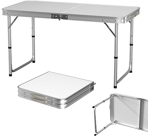 EFAN Klapptisch, 4 m, Campingtisch, robust, tragbar, höhenverstellbar, mit Tragegriff, Kaffeetisch, Tragfähigkeit bis zu 150 kg – 120 x 60 x 70 cm