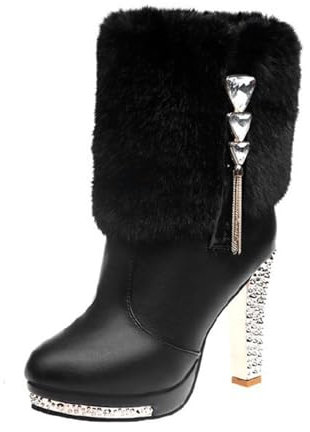 MJGkhiy Botas De Mujer De Tacón Alto Tejanos Botines Moda Anfibios Camperos Botas De Punta Caliente Botas Equitación Western Botines Alto Tacón, Negro , 39 EU
