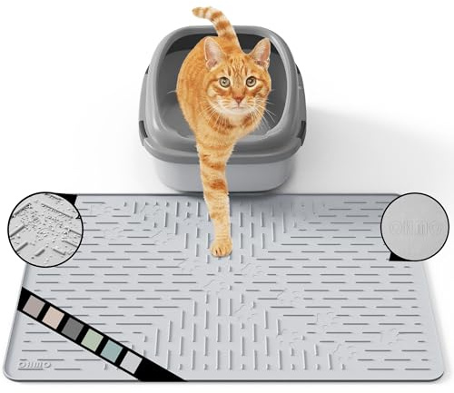 OHMO Katzenklo Matte Katzenstreu Matte Wasserdicht Silikon 60x40cm Hellgrau | Urin&Wasserdichte Katzenmatte Katzenklo, Leicht zu reinigen, Rutschfeste Katzenmatte, Katzenstreumatte