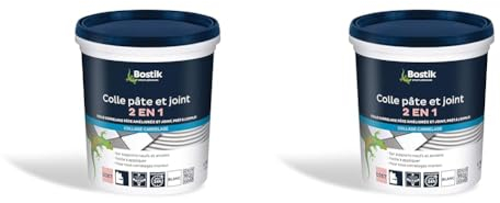 Bostik Colle Pâte et Joint 2 en 1 – Colle Carrelage Mural Améliorée et Joint de Carrelage Prêt à l’Emploi – Idéale pour Cuisine et Salle de Bain – Blanc – Seau de 1,5 kg (Lot de 2)