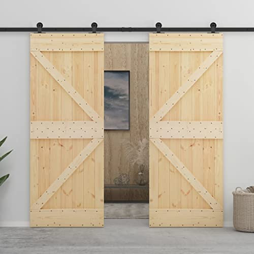Schiebetür mit Beschlag 100x210 cm Kiefer Massivholz Schiebetürsystem Schiebetürbeschlag Holztür Holzschiebetür Tür Laufschiene