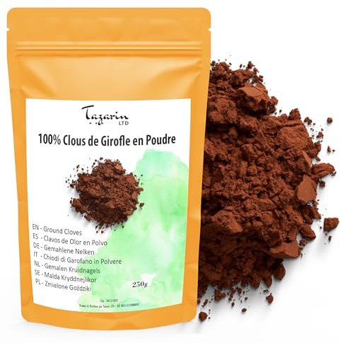 250g Gewürznelken Pulver - Getrocknete Nelken, Hochwertige Gewürznelken - Gemahlene Nelken - Intensives Aroma und Geschmack - Ideal zum Kochen - 100% natürlich, Ohne Zusatzstoffe | Tazarin Ltd